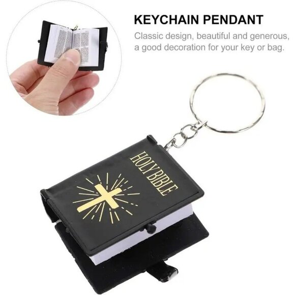 JESUS Bible & Cross Keychain Brushed Gold Metal - Picture 6 of 7